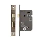 Deanta bathroom lock mechanism with metal latch and strike plate.