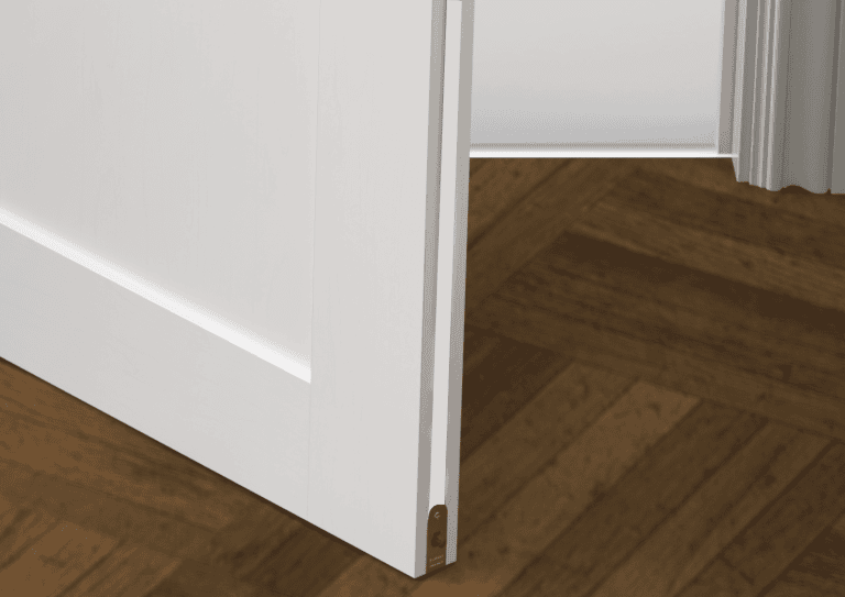 Close-up of Deanta internal door with fire seal on white door frame.