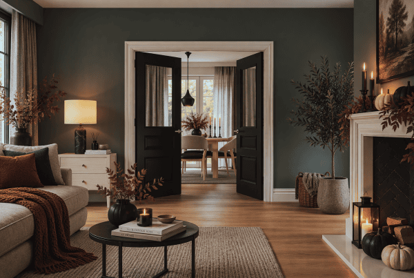 Deanta Sandringham Internal Door Black in a stylish living room setting.